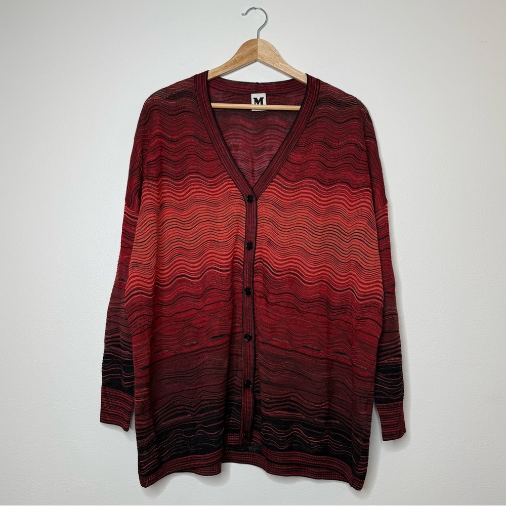 M MISSONI Classic Wave Knit Red Ombre wool blend oversized cardigan size XS
